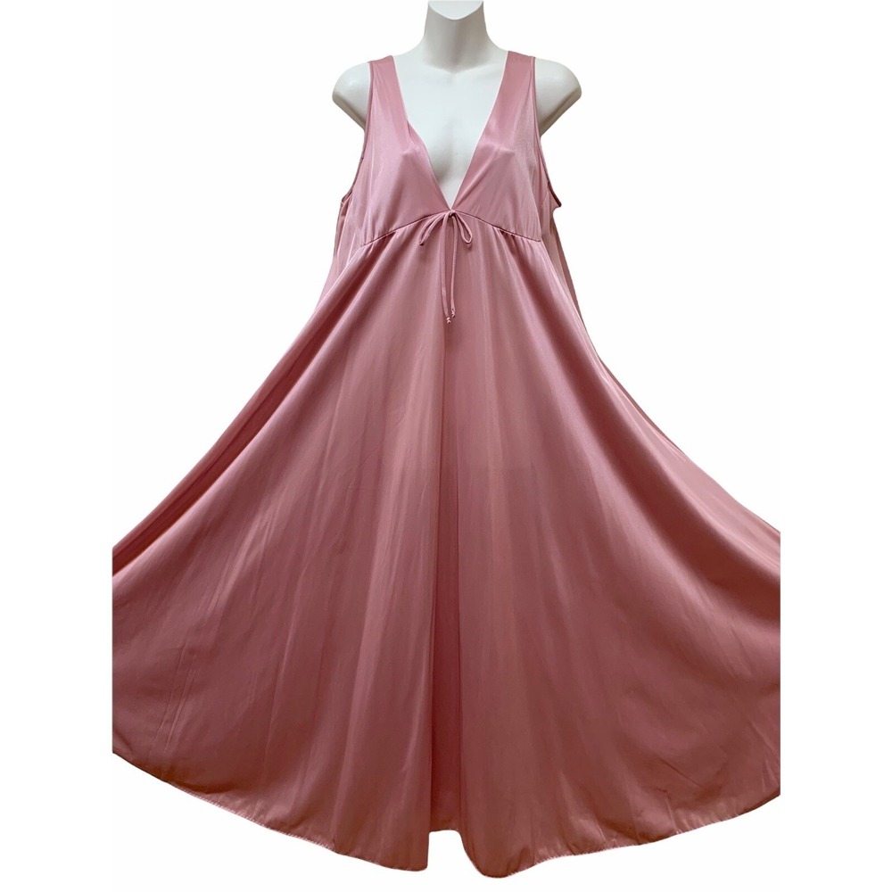 Vtg Elise Stevens Long Full Sweep Silky Satin Nylon Nightgown Negligee Gown M